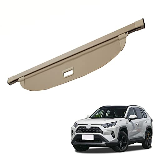 GCcv Plage Arrière Parcelle Étagère Rétractable Voiture Compatible avec Toyota RAV4 XA50 2019-2022 Housse Colis Cargo Coque Couvre-Bagage Cache-Bagages Couverture De Cargaison De Coffre Beige