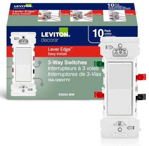Leviton Lever Edge 15 Amp 3-Way Rocker Switch, 10-Pack, E5603-MW, White