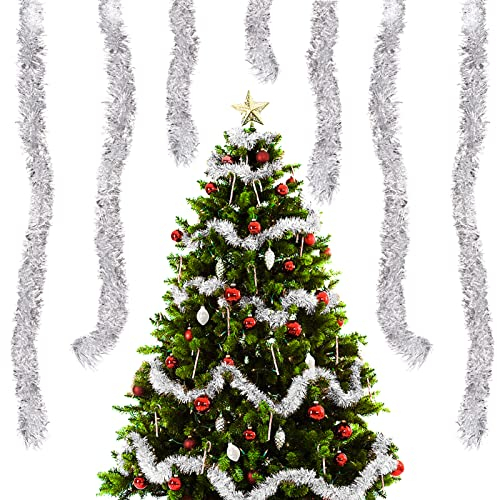 Aitsite 10 Pcs 20M/65.62Ft Christmas Tinsel, Silver Tinsel Decorations Garland Foil Xmas Tree Metallic Party Hanging Birthday Party New Year Festive Home Office Indoor Outdoor Decorations Supplies