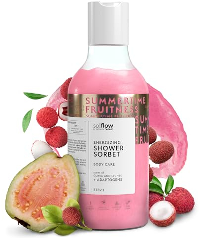Gel de Ducha Energizante de Sorbete de Guayaba y Lichi So!Flow - Tratamiento Refrescante para la Piel con Extracto de Lichi Rico en Vitamina C y Esters de Jojoba Hidratantes