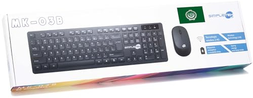 SIMPLETEK - Kit de ratón y teclado negro inalámbrico 2.4 G diseño árabe | teclado árabe QWERTY teclado numérico y ratón ergonómico 3 teclas receptor USB