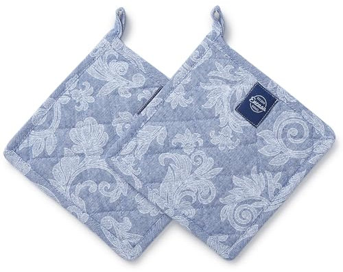 Encasa XO Presine Da Cucina | Supporti in Cotone per Utensili Caldi da Microonde | 21 cm | Resistenti al Calore, Imbottite, Con Anello per Appendere | Per Cucinare e Cuocere | Set of 2 | Blu