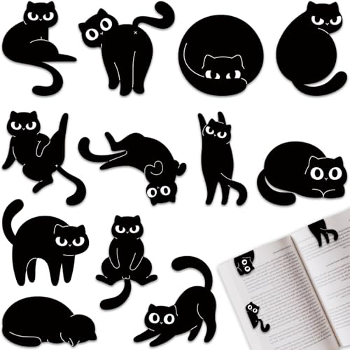 12-pack magnetiskt bokmärke, Tixlux kattstil bokmärkningsklämma set för barn, lärare, studenter, bokälskare, kattfans