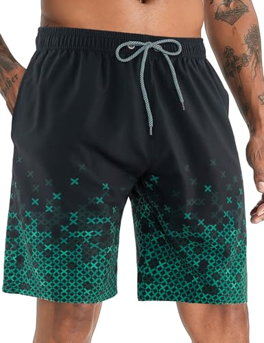 APTRO Men's Swim Trunks Swimming Shorts Board Shorts Quick Dry Beach Shorts Big and Tall Swim Shorts Black Green MK449 5XL