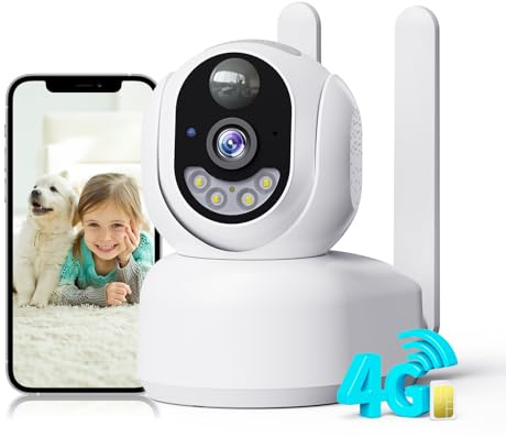 PESAIR 4G LTE Telecamera Interno con SIM, 2K Videocamera Sorveglianza Senza Fili Indoor, 360° PTZ Telecamera Senza WiFi con Visione Notturna a Colori, PIR Rilevamento, Audio 2 Vie, IP66