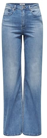 Only Jean pour Femme ONLJUICY-WAUW à Jambes Larges, Taille Haute, Coupe Large, Denim Bleu médium, S / 30L