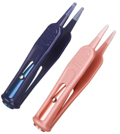 TOYANDONA 2pcs Infant Baby Nose Tweezers with LED Light and Anti-Skid Surface Handle, Plastic Round Tip Cleaning Clip for Safe Nasal and Ear Care