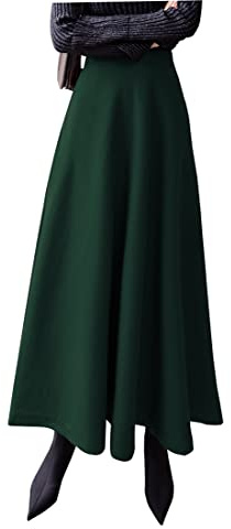 BiilyLi Gonna Lunga Inverno Donna Vintage Vita Alta Elegante Quadri Lana Maxi Skirt A-Linea Gonne 1955 Dark Verde -XXL