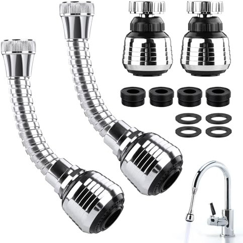 KILDOWS 4pcs Rubinetto Girevole a Grande Angolo 360 Gradi, Rompigetto Rubinetto Cucina e Bagno, Universale 360° Aeratore del Rubinetto, Silvery