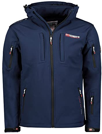 Geographical Norway Tunarama Men - Giacca softshell con cappuccio da uomo impermeabile, giacca da esterno, antivento, tattica, resistente, escursionismo, sci, autunno, inverno, primavera (blu navy XXL