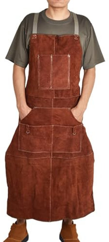 GZKDKZB Tablier de Soudeur Extra Long en Cuir de Vache, résistant à la Chaleur et aux Flammes, pour Homme et Femme, Marron, Environ 115 x 65 cm