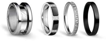 BERING Austauschbar Ring Set für Damen in Silber & Schwarz mit einzigartigem Twist- & Change System, 8