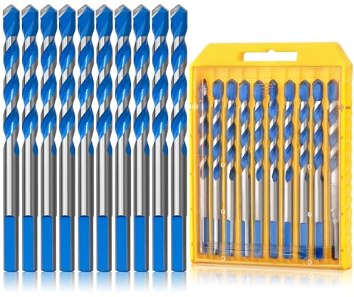 CYLBAQ Juego de brocas para mampostería de 7 mm, juego de 10 brocas para hormigón/vidrio/ladrillo/plástico/cemento/azulejos, juego de brocas de aleación de carburo YG6X de resistencia industrial