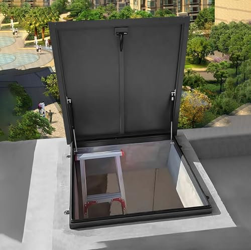 BAYTEWJX Botola per Tetto in Acciaio Lega di Alluminio Grande Finestra da Tetto e Lucernario Botola di Accesso al Tetto per Residenziale Serra Tetto.(ID50x50cm)