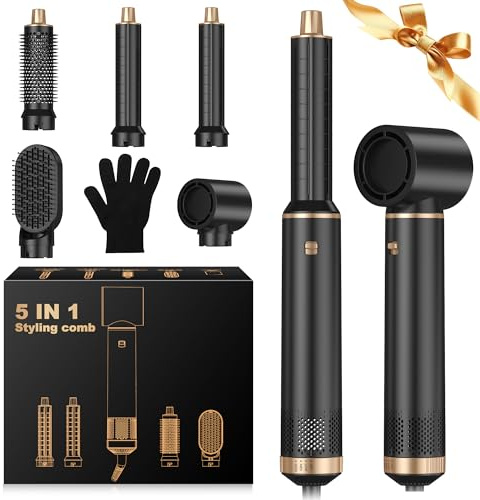 Blanc Air Brush 5 en 1, Hair Styler, Airbrush 5 en 1 avec Seche Cheveux, Brosse Soufflante, Fer a Boucler, Thermal Brush, Brosse Lissante Seche Cheveux 5 en 1 pour Sécher, Boucler, Lisser