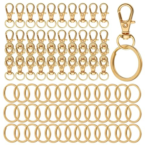 80 Piezas Anillas Llaveros Dorado, 360° Clave Cierres en Metal | Mosquetones para Llaveros, Argollas para Llaveros Desmontable, Giratoria Clave Cierres, para Correas Bricolaje Artesanías