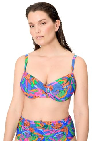 YSABEL MORA. Top Bikini Reductor Contorno Regulable Estampado Tropical Copas C y D. con Aro Sin Relleno. Tirantes Ajustables .Colección Palms.