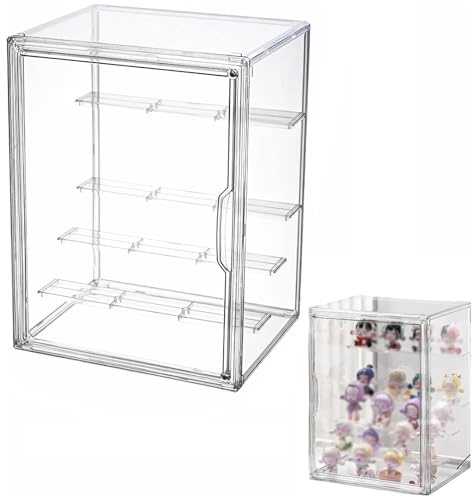 HSYTEK Monter i akryl, 5 lager akryllåda, transparent, stapelbar förvaringslåda, liten monter med magnetisk dörr, samlarvitrinskåp för blindlåda, modellbilar, samlarfigurer