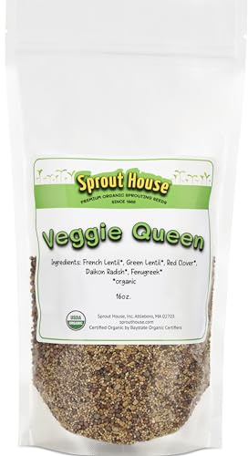 The Sprout House Veggie Queen Salad Mix Certified Organic Non-gmo Sprouting Seeds - Red Clover, Red Lentil, French Lentil, Daikon Radish, Fenugreek 1 Pound