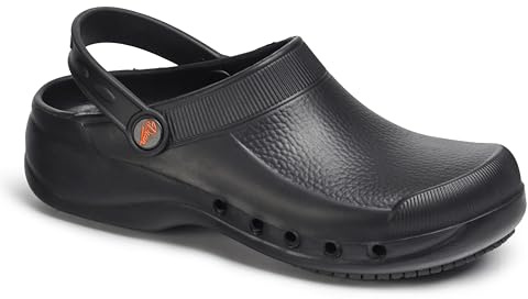 DIAN - EVA Plus Negro 43, Zuecos Anatomicos Ligeros de EVA para Sanidad y Hosteleria, Unisex, Correa Abatible, Planta con Micropuntos de Masaje, Transpirable, Antibacteriano y Antideslizante