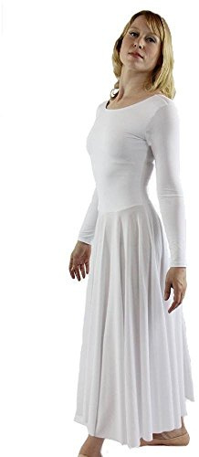 Danzcue Womens Praise Loose Fit Full Length Long Sleeve Dance Dress, White, Large