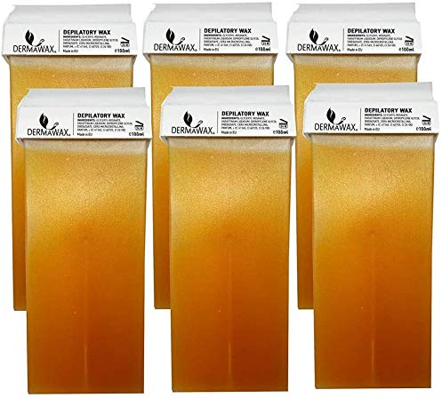 DERMAWAX Natural Honig Wachspatronen 6x 100 ml Roll-On Wax Nachfüllset - Warmwachs für empfindliche Haut- ideal für Achseln Beine Rücken Arme & Brust – Cremige Konsistenz (600 ml, Honig)
