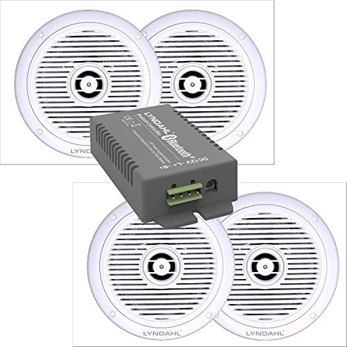 Lyndahl Set di altoparlanti con amplificatore Bluetooth a 4 canali + AUX, AMP4X15BT e CS180IP, altoparlante da soffitto per ambiente umidi, bagno o terrazza 4 Altoparlanti