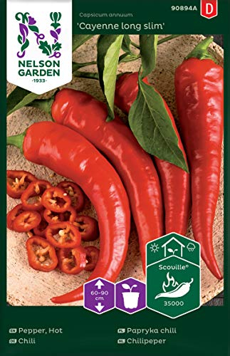 Chili Samen Cayenne Long Slim - Nelson Garden Saatgut für Gemüsegarten - Pflanzensamen Chili scharf (45 Stück) (Chili, Cayenne long slim, Einzelpackung)