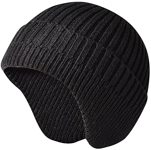 JFAN Cappello Lavorato A Maglia da Uomo Donna Autunno Inverno Tinta Unita Proteggi Le Orecchie Cappello da Sci Moda Caldo Cappello in Pelle di Melone Nero Taglia Unica
