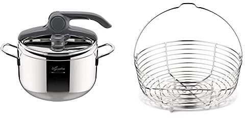 Lagostina Irradial Control Lagoeasy'Up Pentola A Pressione, 5 L, Acciaio Inox 18/10, 22 Cm & Accessori Pentola A Pressione Cestello Filo, Acciaio Inossidabile, Argento, 22 Cm