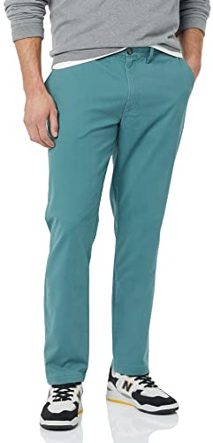 Amazon Essentials Pantalones Informales de Estilo Chino, Ajustados y Elásticos Hombre, Verde Oscuro, 35W / 28L