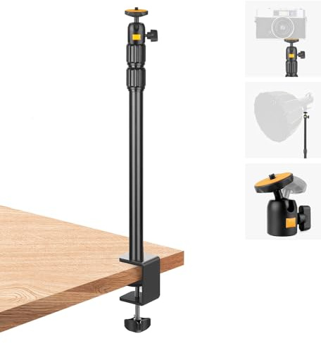 Camera Desk Mount Webcam Stand with 360° Ball Head, Adjustable Table Light Stand 14-33, Tabletop C Clamp for DSLR Camera, Ring Light, Live Streaming, Photo Video Studios