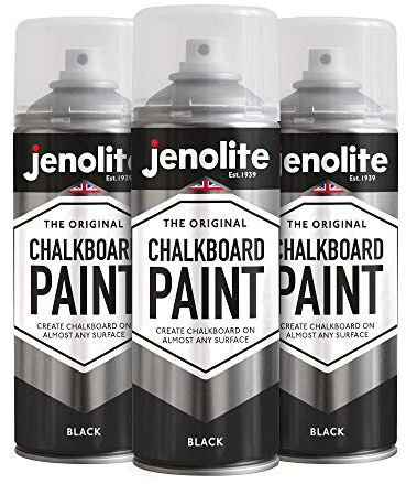 JENOLITE Aerosol de pintura de pizarra negra de 3 x 400 ml, ideal para crear superficies de escritura, fácil aplicación para proyectos de pizarra en el hogar u oficina