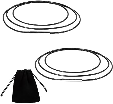 Kunstleder Halskette 2 Stück Lederband Halskette 2mm Schwarz Geflochten Lederkette Lederband mit Verschluss aus Edelstahl und Samtbeutel für Herren Damen