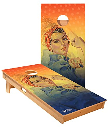 Skip's Garage Retro We Can Do It Cornhole Boards - Includes (2) Boards (NO Bags) + (1) Case & (2) Hole Lights
