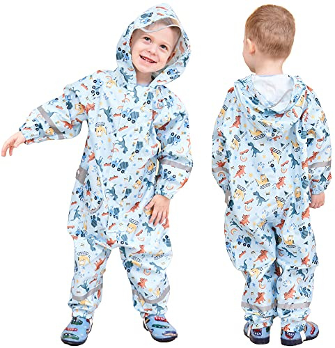 Fewlby Chubasquero Impermeable Niños Poncho de Lluvia Niñas Chaqueta Impermeable Ligero Abrigos de Lluvia Mono Impermeable con Capucha Traje de Lluvia 1-10 Años
