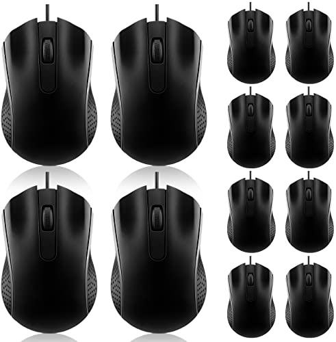 Hoteam 12 Piezas de Ratones con Cable USB Ergonómicos, Raton para Portatil, para PC, Computadoras, Juegos, Oficina, Escuela, Suministros para el Hogar, Color Negro