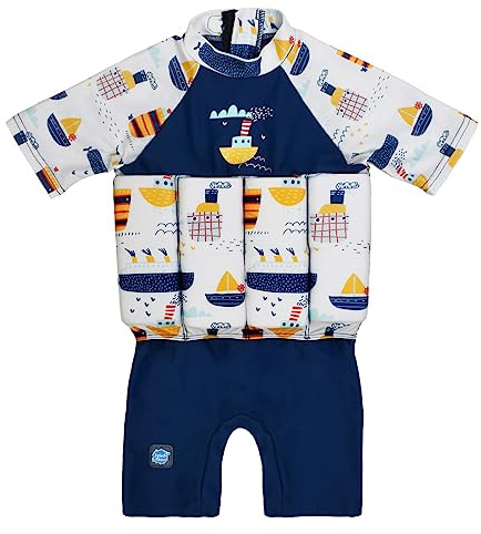 Splash About Unisex Kid's Sleeved Floatsuit One Piece Swimsuit, Tug Boats, 1-2 Years