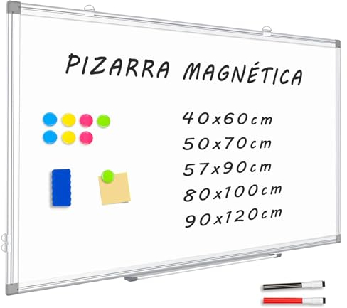 QUEENLINK Magnetisch Whiteboard, 57x90cm, Magnettafel mit Aluminiumrahmen, Magnetwand White Board mit Stiftablage und Haken