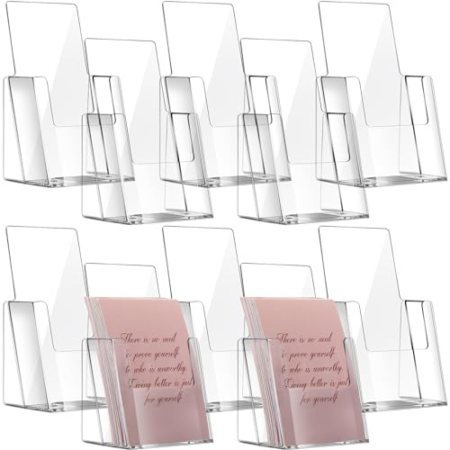 Yookeer 10 Pack Acrylic Brochure Holder 4x9 Inch, Clear Literature Holder Display Stand Plastic Table Stand Sign for Trifold 4 Inch Flyers, Magazines, Booklets, Pamphlets, Menus