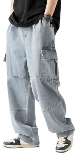 Oanviso Homme Jeans Y2K Pantalons en Denim Lâche Jeans Baggy Mode Pantalons Eté Homme Casual Bassin Pantalon Ample Coupe Droite Style Hip-Hop Jean Larges Jambes B Bleu XXL