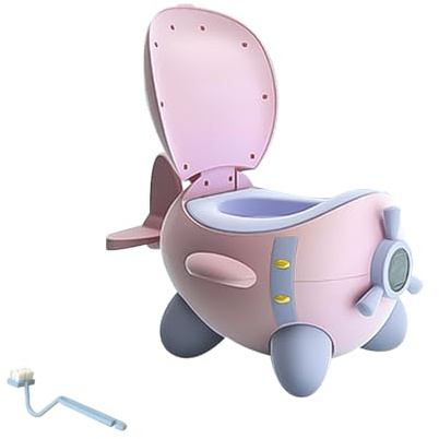 Joyeuse Planet - Pot Bébé Toilette avec 1 Brosse, Avion Toilette Enfant pour Garçons et Filles, Cuvette Toilette Enfant pour 0-6 Ans, Petit Pot Bébé WC avec Couvercle, Toilette Apprentissage (Rosé)