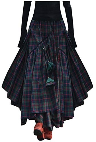 Long Skirt Goth for Women | Tartan High Waisted Light Weight Comfort Flowy Swing Beach Skirt | Smart Elegant Casual Summer Skirts