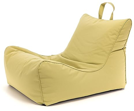 Ecopuf - Puff sillón tipo saco chaise longue impermeable de exterior Oliva – Pitufo para sentarse con bolsillo portaobjetos y asa – Puff de tejido antidesgarros – Relleno de poliestireno