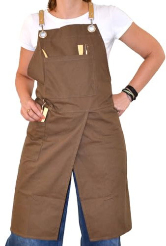 COROT Töpferschürze, 100% Baumwolle, 2 geschnittene Beine, geteilte Beine, 2 große Taschen, verstellbare Riemen, für Erwachsene, Männer, Frauen, für Bildhauer, Handwerker, Töpfer