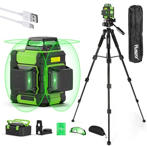 Huepar 360° Livello Laser con 1,27M Treppiede, Staffa Magnetica 360°, Livello Laser Autolivellante Ricaricabile per Architettura e Quadri Sospesi, con Modalità Impulso, Custodia Rigida, HM03CGT