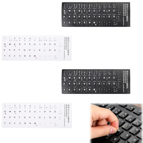 4 Stück Tastatur Aufkleber Sticker Deutsch, Tastatur Aufkleber, Aufkleber Tastatur Deutsch, Universal-Tastatur-Aufkleber, Tastaturaufkleber Deutsch, Für Pc/Laptop & Notebook Tastaturen