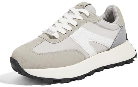 LUCKY STEP Sneakers Donna con Zeppa – Scarpe alla Moda, Classiche e retrò, Scarpe con Lacci per Corsa, Tennis e Uso Quotidiano (Grigio/Bianco, 8US-38EU-5UK)