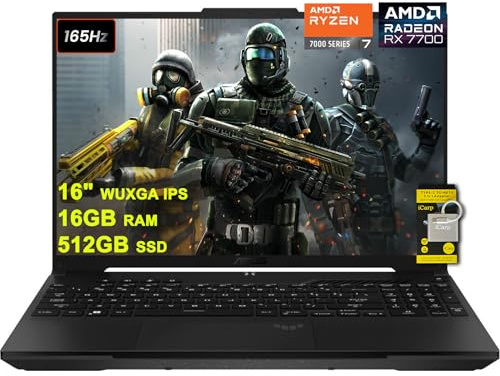 ASUS TUF Gaming A16 Laptop 16 WUXGA 165Hz 100% sRGB AMD 8-core Ryzen 7 7735HS 16GB RAM 512GB SSD Radeon RX 7700S 8GB (>RTX4060) Backlit USB4 Fast Charge AI Noise Cancelation Win11 w/ICP Accessory