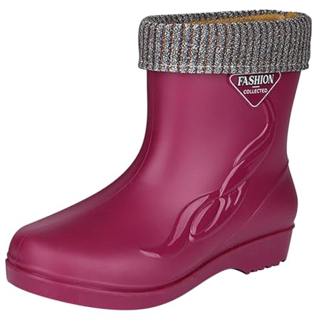 Generico Stivali Pioggia Donna Imbottiti Impermeabile, Stivali Pioggia Imbottiti Donna Comodi Con Pelo Rain Boots Tinta Unita Resistenti Scarpe Impermeabili Donna Bassi Ankle Boot Pianta